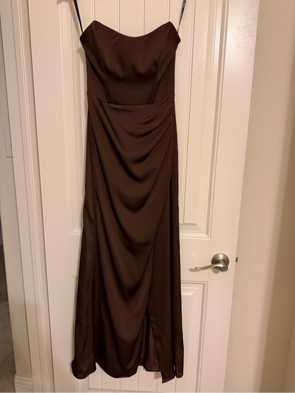 Birdie Grey Classic Strapless Brown Evening Gown